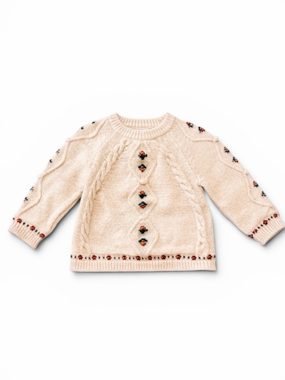 Zara Baby Toddler 18-24M Cream Cable Knit Floral Sweater